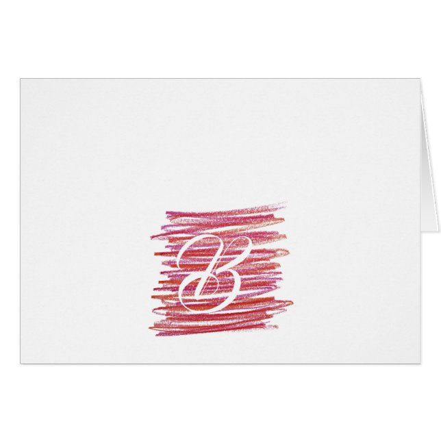 Script Monogram Note Cards- Red Scribbles (Front Horizontal)