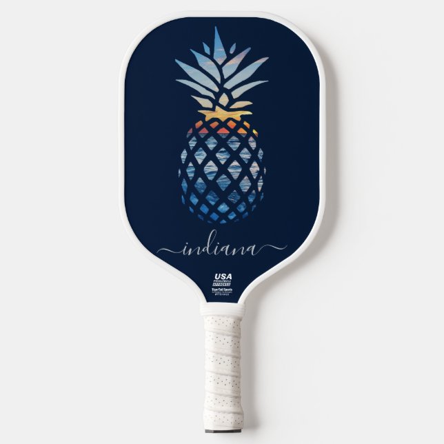 Script Monogram Pineapple Coastal Beach Pickleball Paddle (Front)