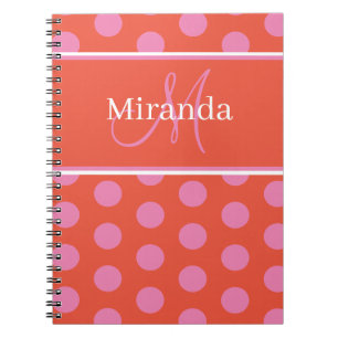 Script Monogram Pink Orange Polka Dots Notebook