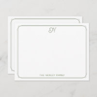 Script Monogram Pretty Family Stationery Green
