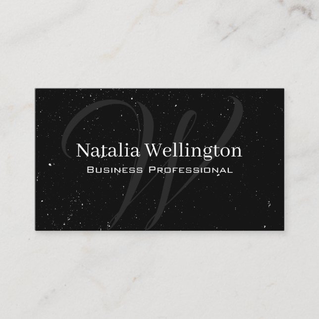 Script Monogram | Speckled White Business Card (Front)