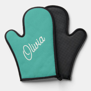 Script monogram teal oven mitt