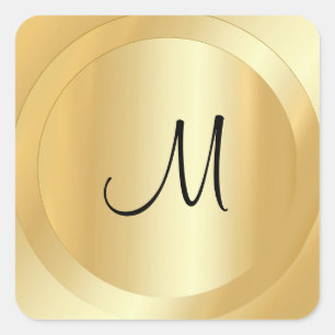 Script Monogram Template Faux Gold Custom Modern Square Sticker