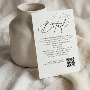 Script Monogram Wedding Details White QR Code Enclosure Card