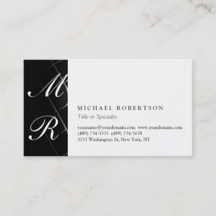Script Monogram White Black Pattern Business Card
