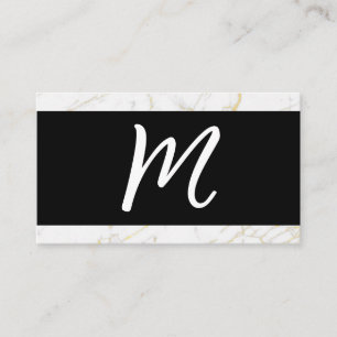 Script Monogram   White Gold Marble Business Card