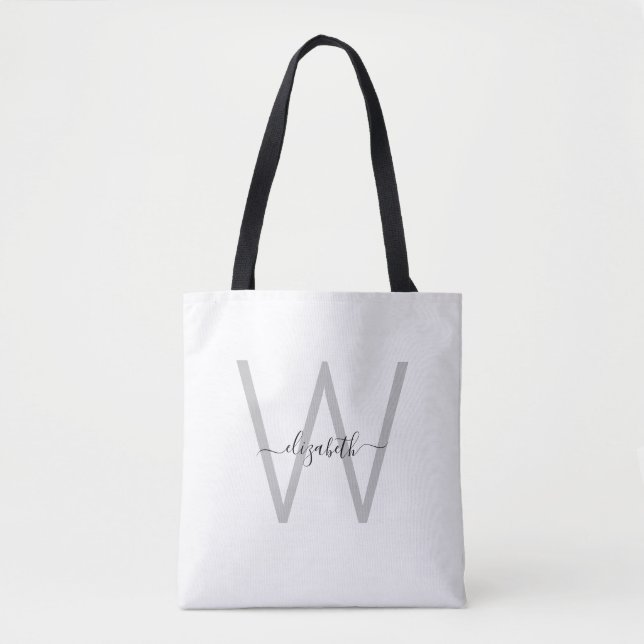 Script Monogram White Tote Bag (Front)