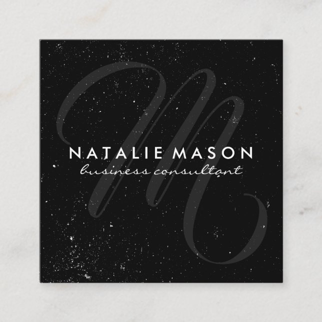 Script Monogram with Speckles Square Business Card (Front)