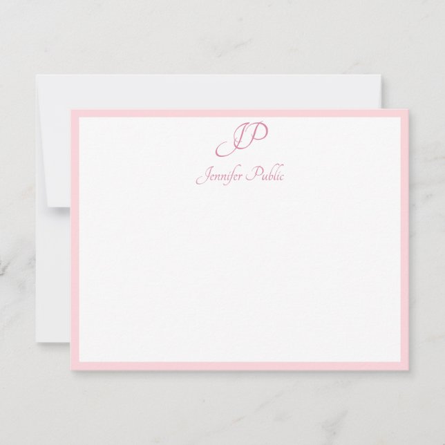 Script Monogrammed Modish Blush Pink Minimalist Card (Front)