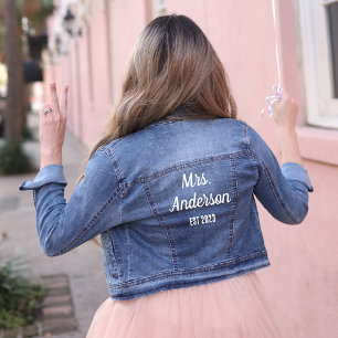 Script Mrs Proud Bride with Established Date Denim Jacket