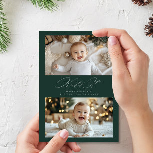 Script Nailed it Kids 2 Photo Christmas Green  Holiday Card