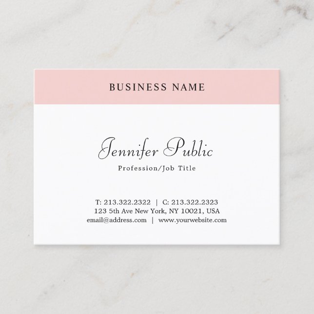 Script Name Blush Pink White Modern Minimalist Business Card (Front)