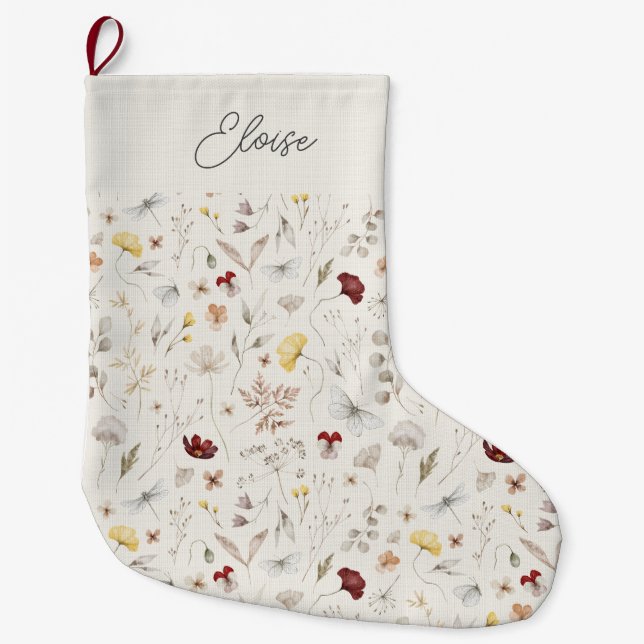 Script Name Boho Wildflower Christmas Large Christmas Stocking (Front)