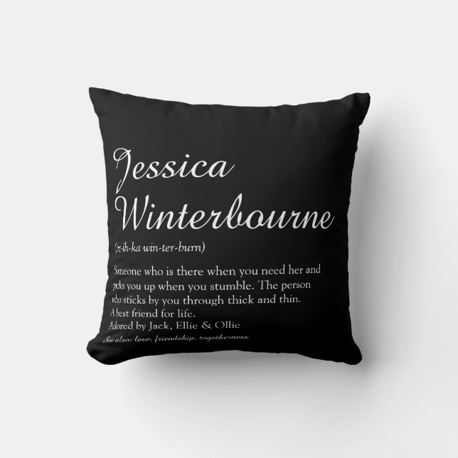 Script Name Definition Black and White Modern Cushion (Front)