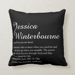 Script Name Definition Black and White Modern Cushion