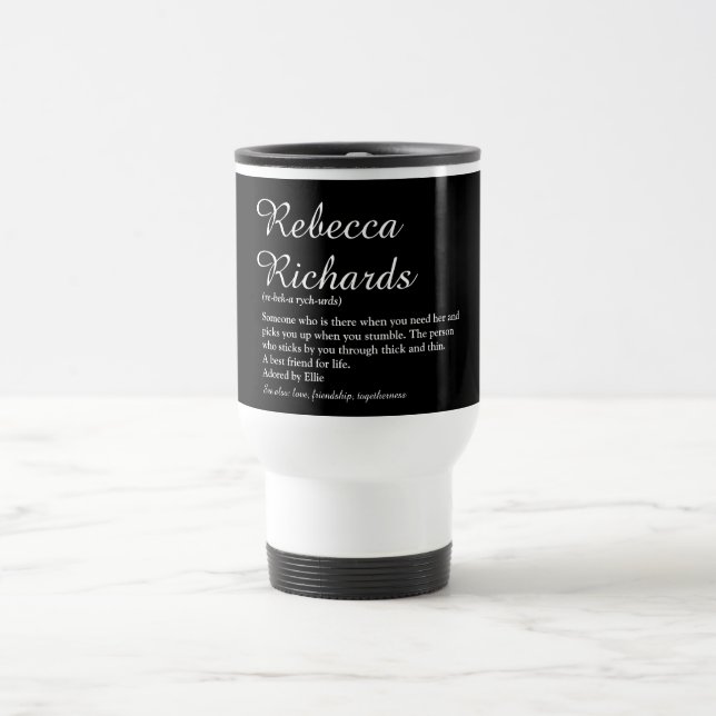 Script Name Definition Black and White Modern Travel Mug (Center)