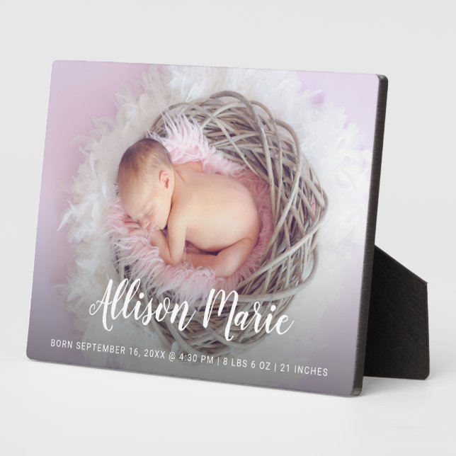 Script Name Elegant Photo Baby Modern Simple Plaque (Side)