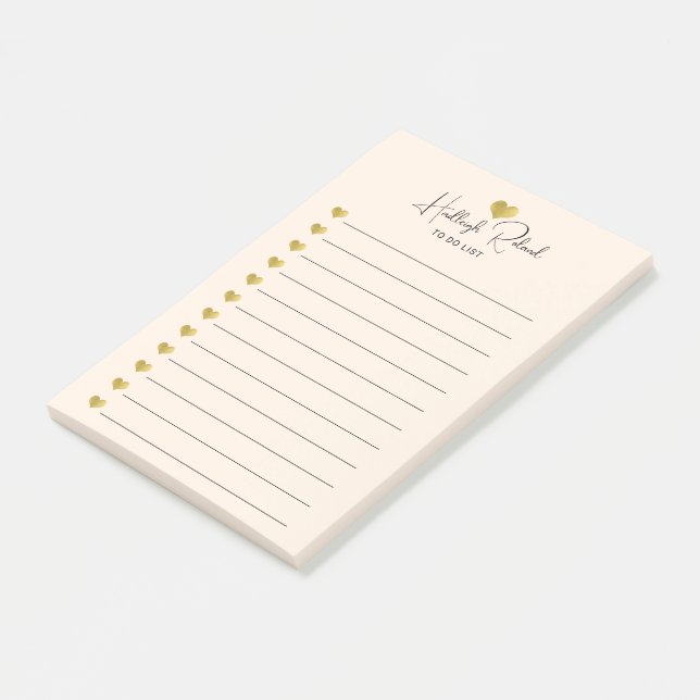 Script Name Gold Heart Monogram Peach Post-it Notes (Angled)