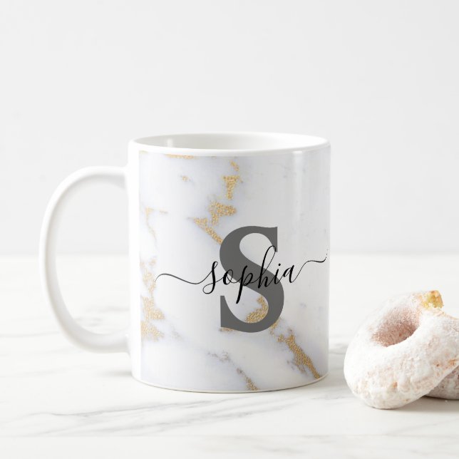 Script Name Initial Personalised Custom Monogram  Coffee Mug (With Donut)