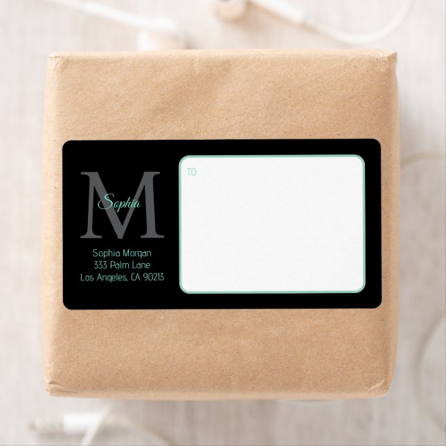 Script Name Large Monogram, Teal & Black Shipping (Insitu)