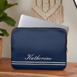 Script Name Minimalist Navy Blue Laptop Sleeve