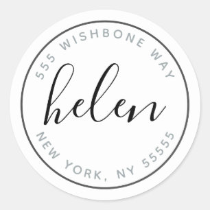 Script Name Modern Personalised Address in Black Classic Round Sticker