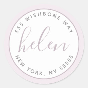 Script Name Modern Personalized Address in Purple Classic Round Sticker