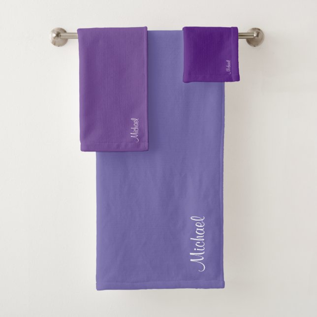 Script Name Modern Template Elegant Blue Purple Bath Towel Set (Insitu)