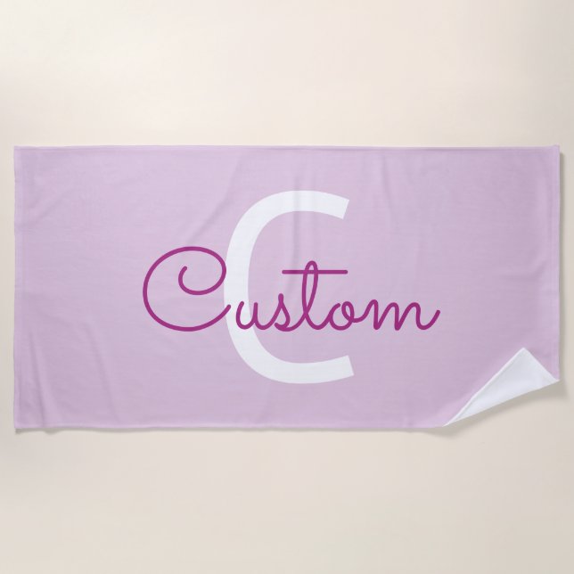 Script Name & Monogram | Magenta & Light Purple Beach Towel (Front)