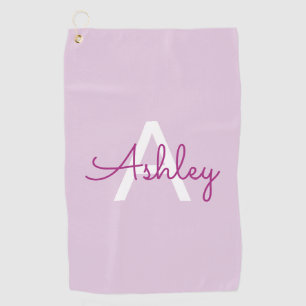 Script Name & Monogram   Magenta & Light Purple Golf Towel