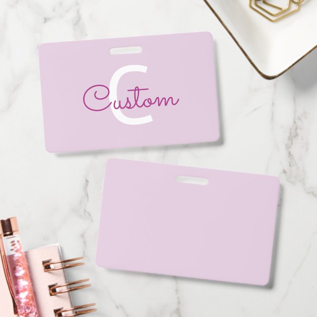 Script Name & Monogram | Magenta & Light Purple ID Badge (Office)