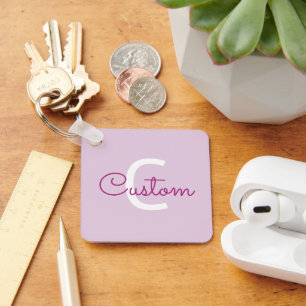 Script Name & Monogram   Magenta & Light Purple Key Ring