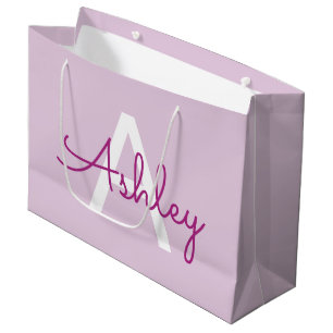 Script Name & Monogram Magenta & Light Purple Large Gift Bag