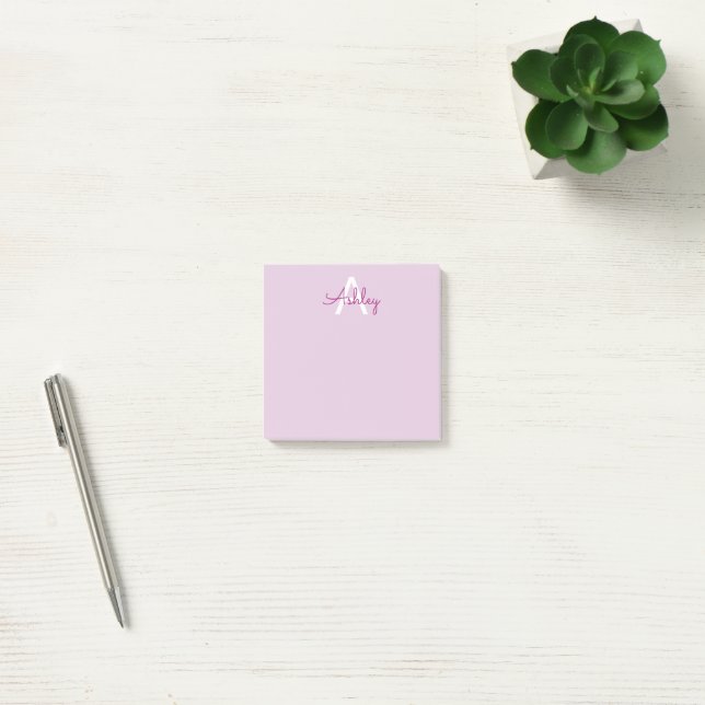 Script Name & Monogram | Magenta & Light Purple Post-it Notes (Office)