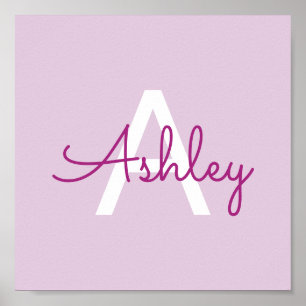 Script Name & Monogram Magenta & Light Purple Poster
