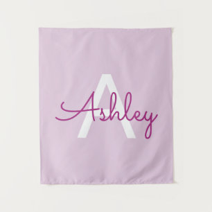 Script Name & Monogram Magenta & Light Purple Tapestry
