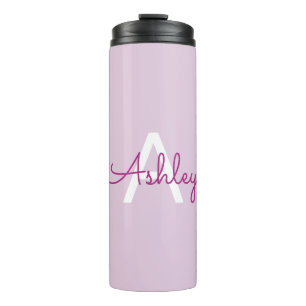 Script Name & Monogram Magenta & Light Purple Thermal Tumbler