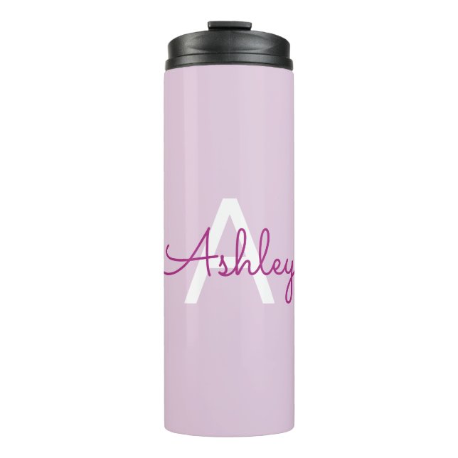 Script Name & Monogram | Magenta & Light Purple Thermal Tumbler (Front)