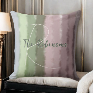 Script name monogram ombre purple green  stripes  cushion
