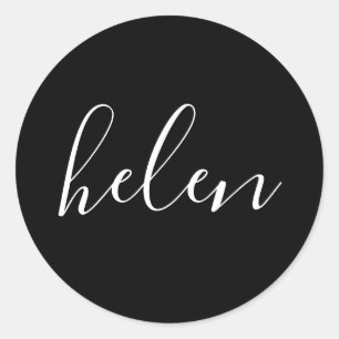 Script Name Personalised Black Elegant Classic Round Sticker