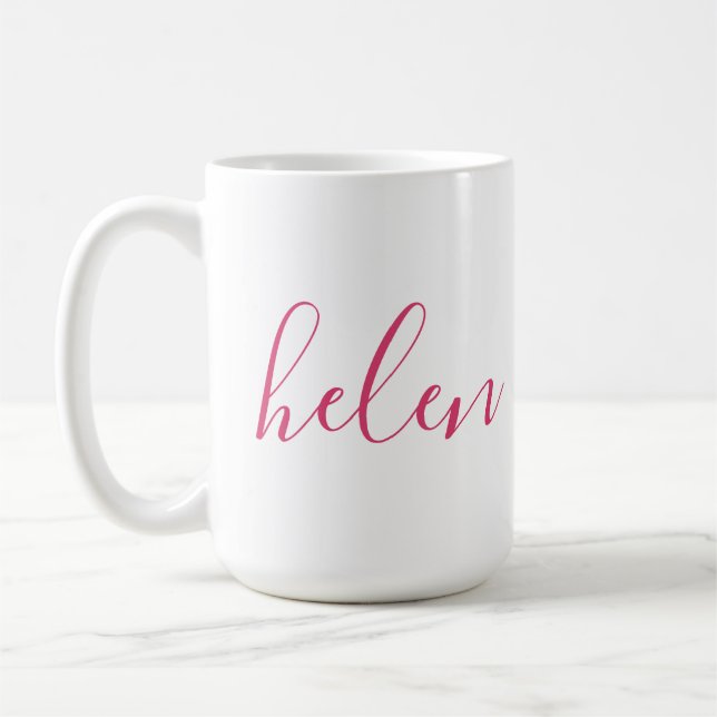 Script Name Personalised Gift Custom Pink White Coffee Mug (Left)