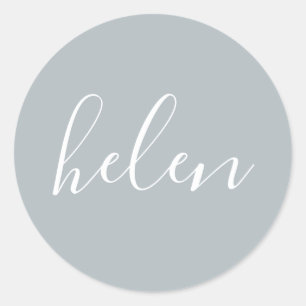 Script Name Personalised Grey Elegant Classic Round Sticker