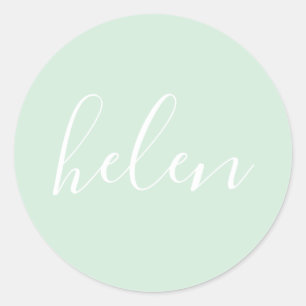 Script Name Personalised Mint Green Elegant Classic Round Sticker