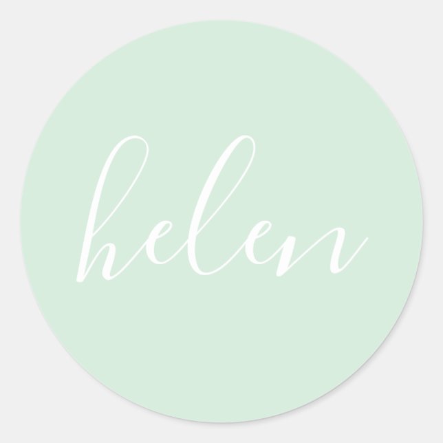 Script Name Personalised Mint Green Elegant Classic Round Sticker (Front)