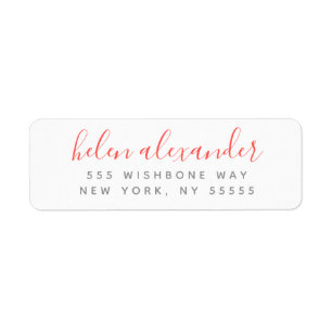Script Name Personalized Coral Return Address Label