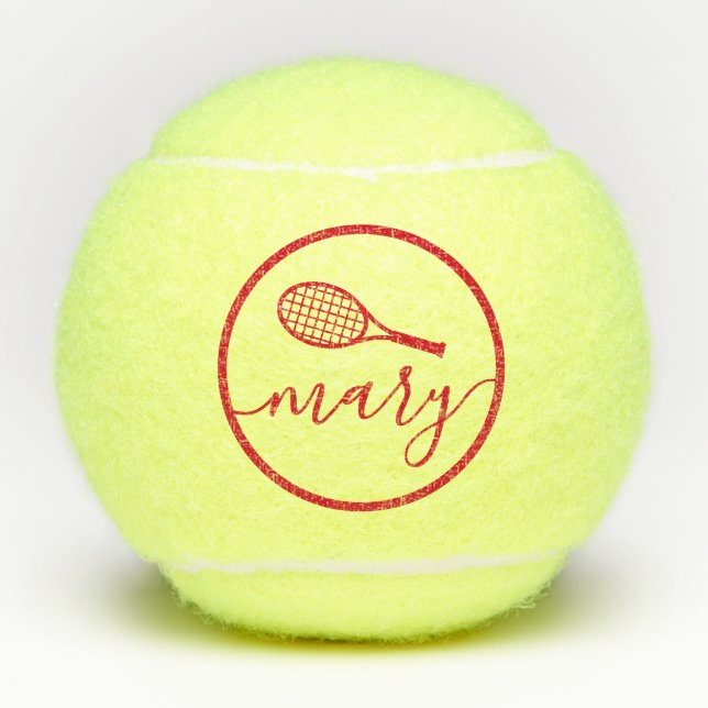 Script Name Pretty Red Personalised Tennis Balls (Front)