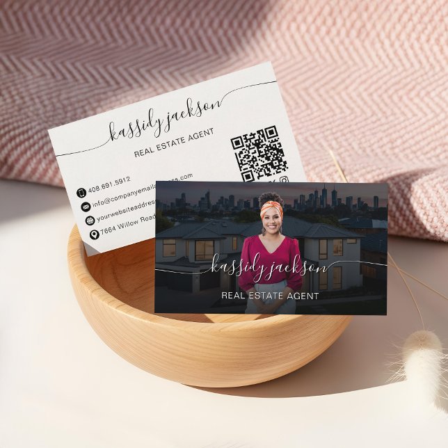 Script Name Professional Real Estate Agent Photo Business Card (Script Name Professional Real Estate Agent Photo Business Card)