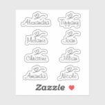 Script Name Sticker with heart Vinyl Sticker<br><div class="desc">Set of eight script name stickers combined with a heart design. This sticker can be easily personalised by changing the name into another name of your choice or any custom text. Name sticker is a great way to mark your Bridal Shower, Wedding, Bachelorette Party or any other party gifts or...</div>