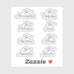 Script Name Sticker with heart Vinyl Sticker<br><div class="desc">Set of eight script name stickers combined with a heart design. This sticker can be easily personalised by changing the name into another name of your choice or any custom text. Name sticker is a great way to mark your Bridal Shower, Wedding, Bachelorette Party or any other party gifts or...</div>