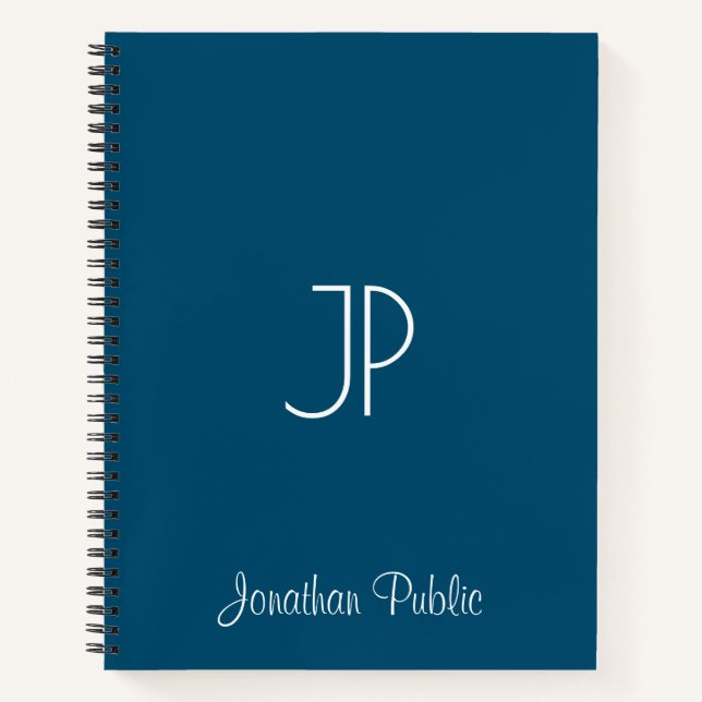 Script Name Template Monogram Ocean Blue Softcover Notebook (Front)